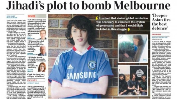 © "The Australian" | صورة الشاب الأسترالي في إحدى الصحف الأسترالية يوم 13 آذار / مارس 2015 