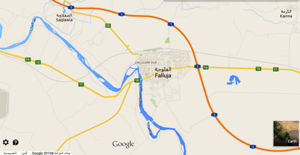 خارطة مدينة الفلوجة بمحافظة الانبار (google earth)