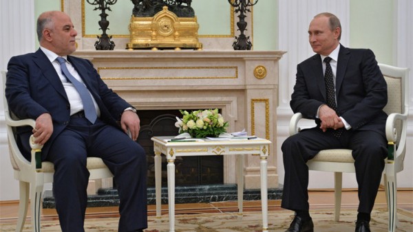 الرئيس الروسي فلاديمير بوتين مع رئيس الوزراء العراقي حيدر العبادي بتاريخ 21 مايو/أيار 