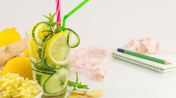 Diet drink with ginger root, lemon and parsley
