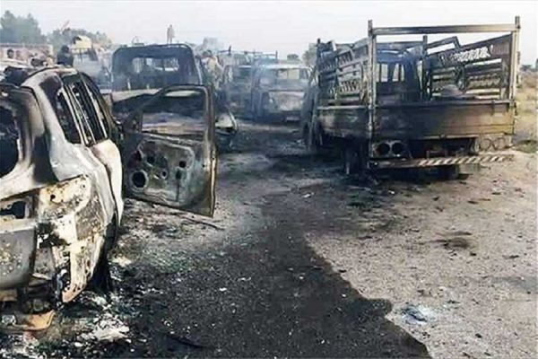 صورة ارشيفية لابادة رتل عسكري لداعش كان هاربا من الفلوجة